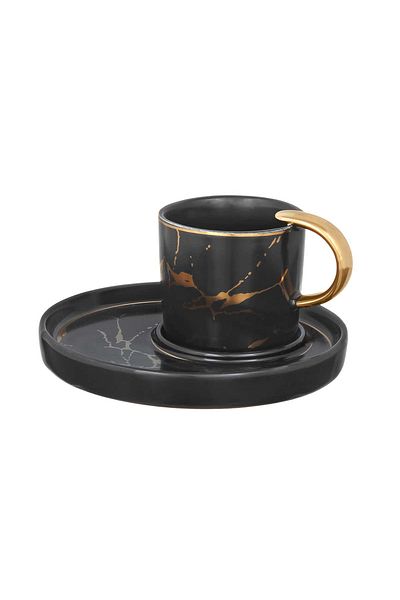 AROW TR-2124 Black Porcelain Coffee Cup Set - 12 Pieces, 6 Person
