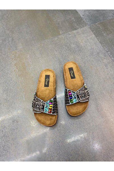 DİVA Diva Siyah Boncuklu Kadın Günlük Terlik