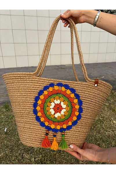 MaVaux Τσάντα παραλίας Ethnica Jute Straw Shoulder - Πλεκτή στο χέρι έξω