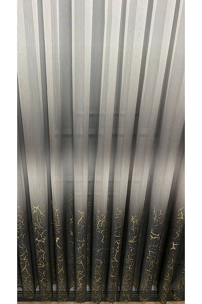 farbateks Olympos New Fashion - Gray, Anthracite, Gold Gold leaf 2 Layer Pleated Tulle Curtain