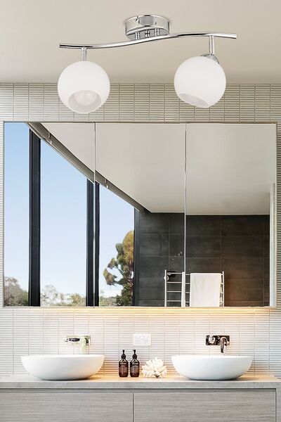 Apliqa Riley 2li Krom Spot Yuvarlak Camlı Mutfak- Banyo Avize