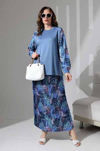 Mankens Fashion Plus Size Blue Sports Skirt Suit Set