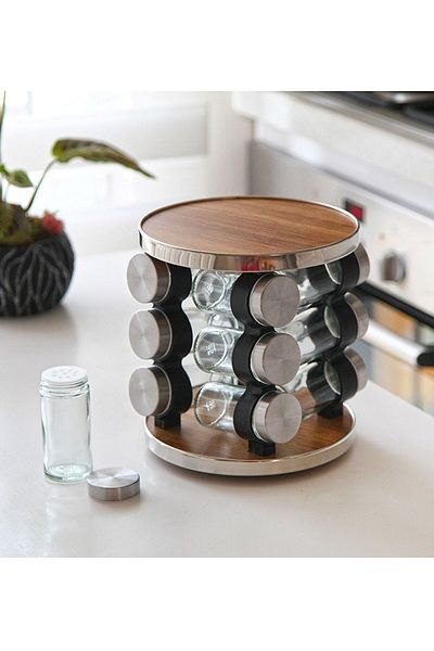 Pinkev 12-Piece Glass Salt Shaker with Rotating Stand Pepper Shakers Spice Rack Set