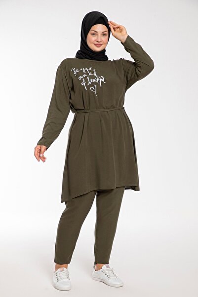 VISHENKA Women's Printed Khaki Color Woven Viscose Large Size Hijab Suit