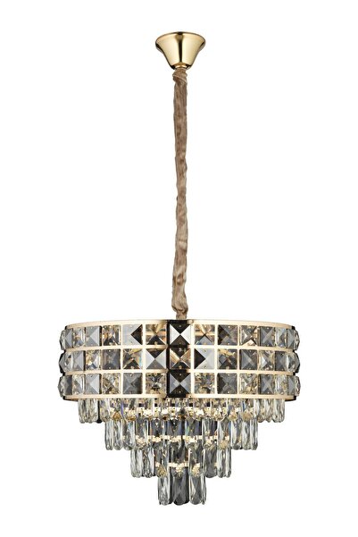 Apliqa Orrel 6'lı Gold Kristal Taşlı Modern Oturma Odası Salon Sarkıt Avize