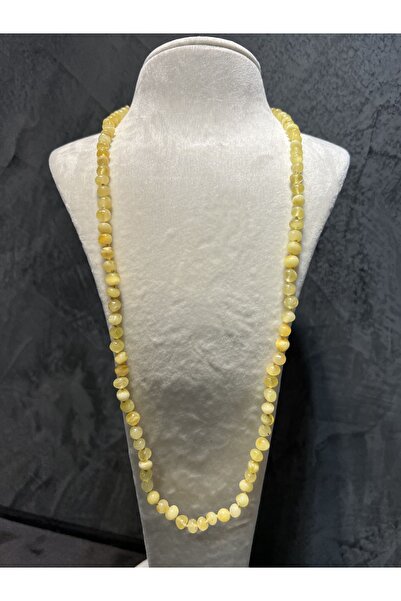 Amber by Mazukna Süt Rengi Serbest Kesim Damla Kehribar Kolye, 75 Cm Genç, Yetişkin, Sertifikalı