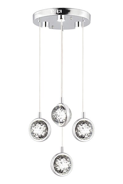 Apliqa Eldon 4'lü Yuvarlak 3 Renkli 61 Watt Krom Kristal Ledli Modern Oturma Odası Salon Sarkıt Avize