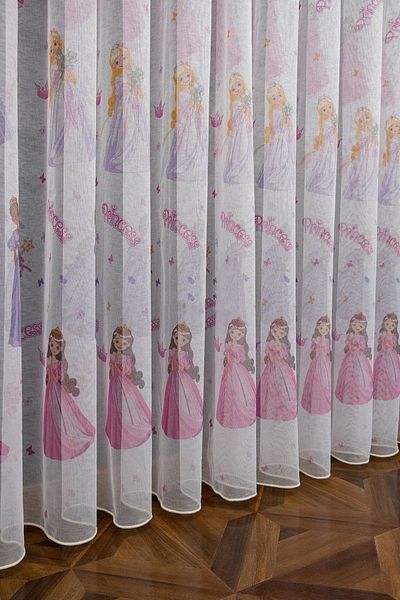 Brillant Princess Patterned Model Colorful Girl's Room Sparse Pleated Does Not Want Ironing Tulle Curtain