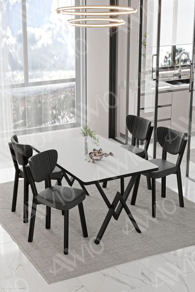 AVVİO Carla  ELMA Sandalye 80x120 Yemek Masası Mutfak Masası 4 Kişilik Masa Sandalye Takımı
