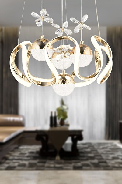 Apliqa Jonas Gold 3 Renkli 103 Watt Kristal Ledli Modern Oturma Odası Salon S...