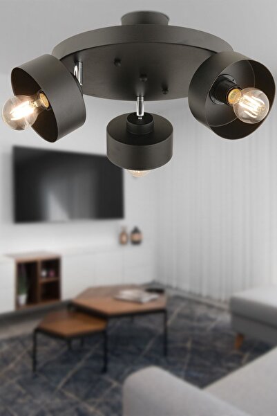Apliqa Meriç 3'lü Siyah Plafonyer Modern Retro Genç Odası Mutfak Salon Avize
