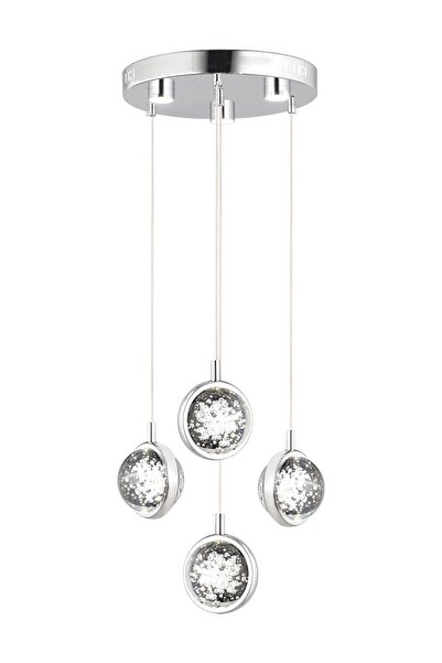 Apliqa Eldon 4'lü Yuvarlak 3 Renkli 61 Watt Krom Kristal Ledli Modern Oturma Odası Salon Sarkıt Avize