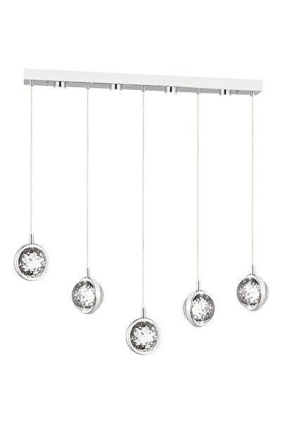 Apliqa Eldon 5'li Sıralı 3 Renkli 75 Watt Krom Kristal Ledli Modern Oturma Odası Salon Sarkıt Avize