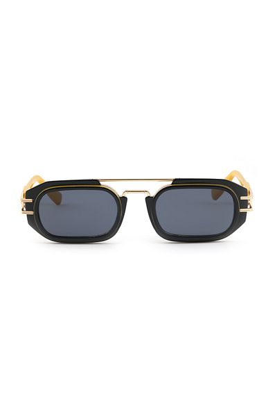 TomyHelf Black Frame Glass Women's Sunglasses - Yellow Rectangle Detail