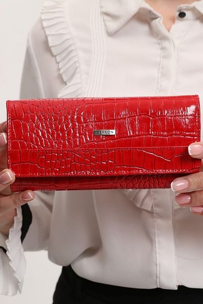 DERKON Crocodile Patterned Useful Genuine Leather Women's Wallet Red