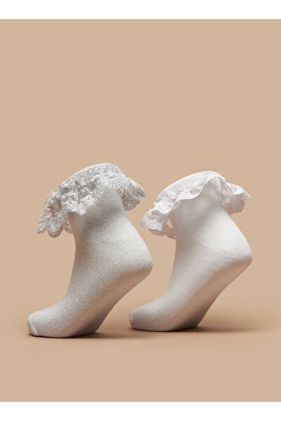 Little Missy Solid Socks with Frill Detail - Set of 2