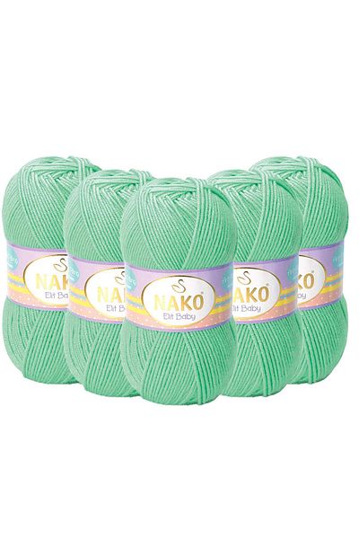 NAKO 5 Pieces Nako Elite Baby Green Anti Pilling Knitting Yarn - 10001