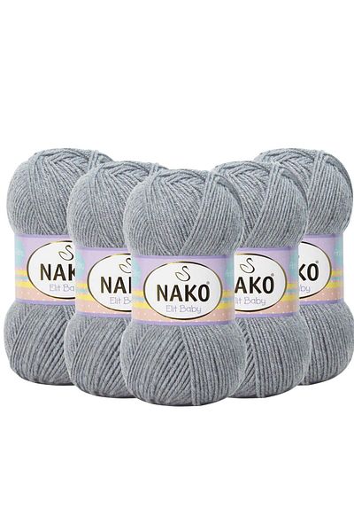NAKO 5 Pieces Nako Elit Baby Anti Pilling Hand Knitting Yarn - 195 Light Gray Melange