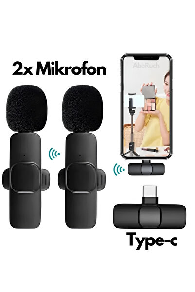 Abbruch By Sabron Kablosuz Yaka Mikrofonu Type-c 2 Adet Mini Mikrofon Youtube/tiktok/reels/podcast