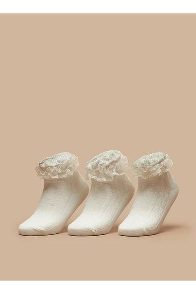 Little Missy Solid Socks with Frill Detail - Set of 3