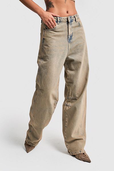 its basic Damen-Jeans in Vollfarbe, Super-Baggy-Passform, mittlere Taille, Denim