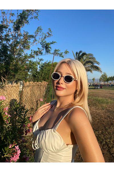 TomyHelf Oval White Frame Black Gradient Glass Women's Sunglasses