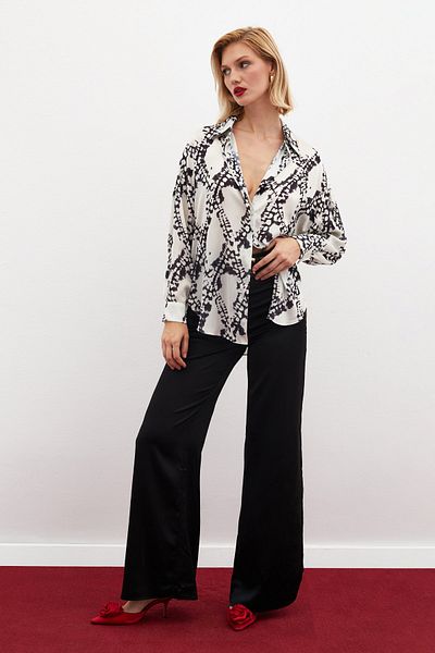 Sateen Patterned Casual Shirt - BLACK