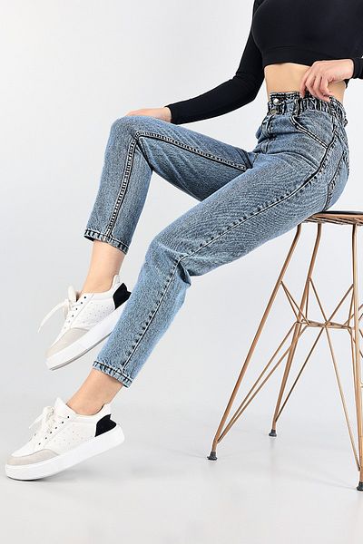 Jannock Blugi pentru fetiță cu talie elastică, 100% bumbac, cu talie înaltă, pantaloni de jeans