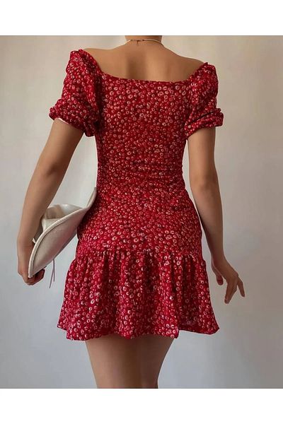 NEW JOURNAL Red Floral Patterned Pleated Women's Mini Dress