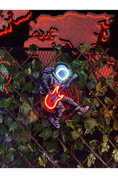 Neonite 'Gitarist Astronot' Işıklı Ve Uv Baskılı Neon Led Dekoratif Duvar Tab...