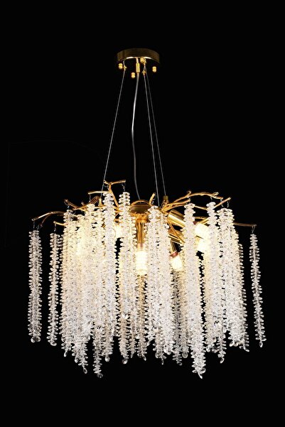 Apliqa Dina Serip Gold Kaplamalı Modern Tasarım Salon Kristal Sarkıt Avize