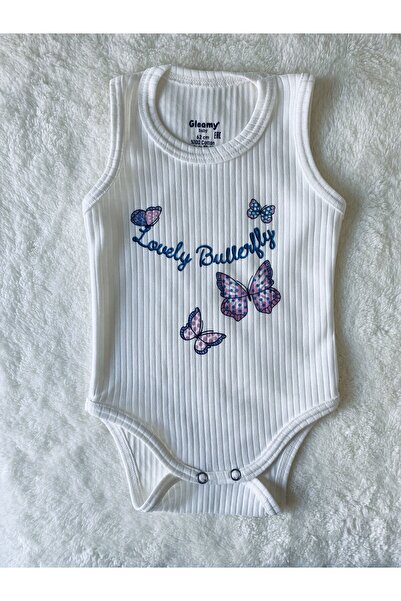 Gleamy قطن عضوي أبيض 100% - جسم منقوش على شكل فراشة قابل للتنفس