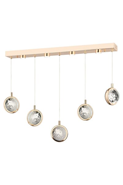 Apliqa Eldon 5'li Sıralı 3 Renk 75 Watt Gold Kristal Ledli Modern Oturma Odası Salon Sarkıt Avize