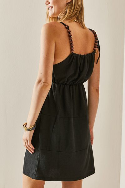 NEW JOURNAL Rochie mini de damă cu mărgele negre - cu bretele