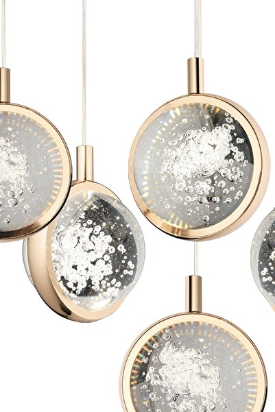 Apliqa Eldon 6'lı Yuvarlak 3 Renk 88 Watt Gold Kristal Ledli Modern Oturma Odası Salon Sarkıt Avize