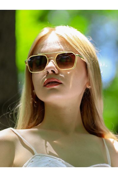 Angel Eyes Corner Design Cream Frame Brown Glass Women's Sunglasses
