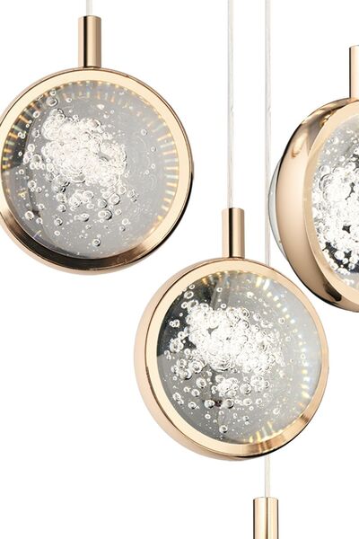 Apliqa Eldon 4'lü Yuvarlak 3 Renk 61 WattGold Kristal Ledli Modern Oturma Odası Salon Sarkıt Avize