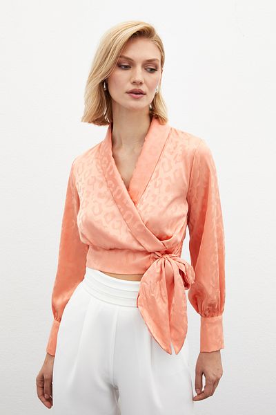 Sateen Bluză din satin cu centură laterală - SOMON