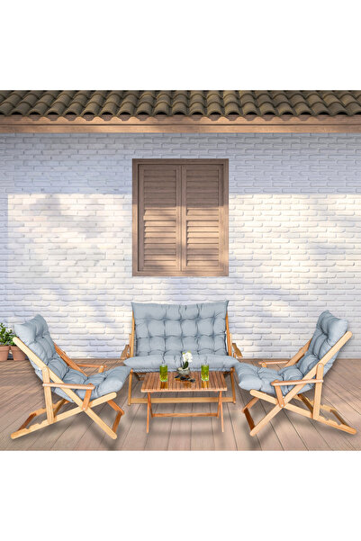 Bysay ŞELONG TAKIMI 4 LÜ SET BAHÇE TAKIMI - GRİ