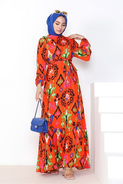 Bestenur Πορτοκαλί Belsin Woven Viscose φόρεμα 1041