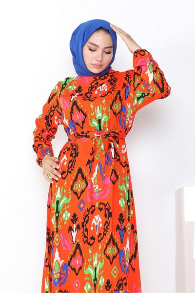Bestenur Πορτοκαλί Belsin Woven Viscose φόρεμα 1041