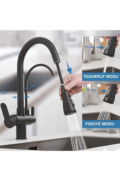 RENA DESIGN Black Spiral Purified Kitchen Sink Faucet - 2 Modules Functional