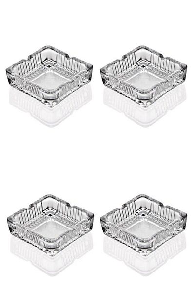 Rayan 4 Pieces Square Luxury Glass Ash Plate - 11x11 Cm Ash Tray