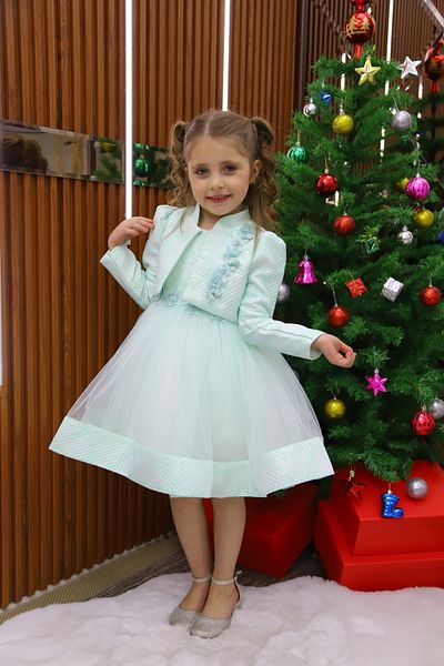 MİSS RAİN Tulle Girls' Evening Dress with Jacket and Flower Embroidery, Gift Bag Included