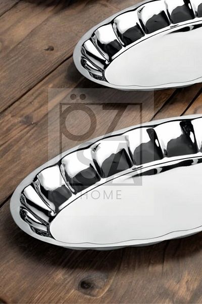 ÖzSa Home Stainless Steel 3-Piece Fruit and Salad Plate Set - Shiny Sliced Boat Plate No: 3-4-5