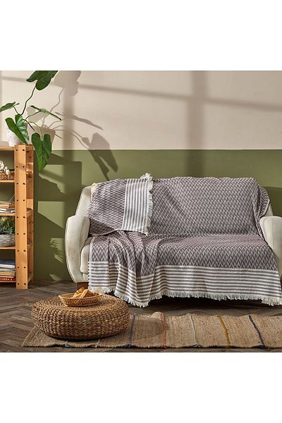 homease Калъф за диван от ленен плат с зигзаг - кафяв 170*210