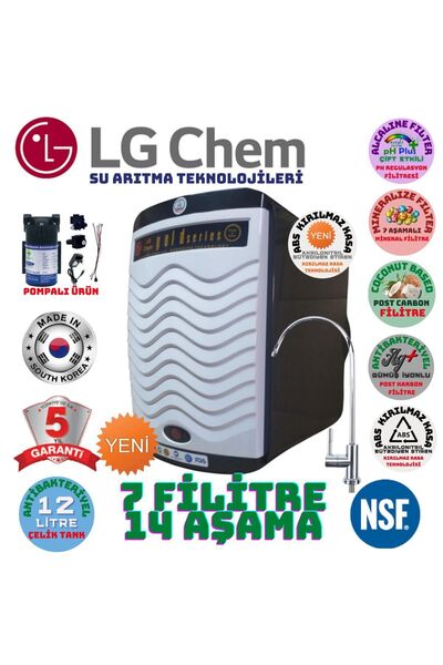 LG Chem Gold Plus Pompalı Siyah-Beyaz Renk 12 Litre 7 Filitre 14 Aşama Su Arı...