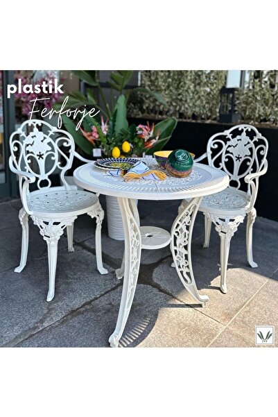 hascollection HASCOLLECTİOIN Plastik Ferforje 75 Cm 1 Masa 2 Adet Sandalye Be...