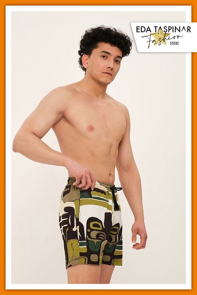 Eda Taşpınar Chaos Men's Green Patterned Shorts Swimsuit