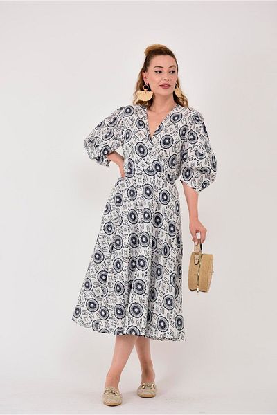 Park Moda AN10686 - Rochie cu șapcă din dantelă cu ciucuri marine